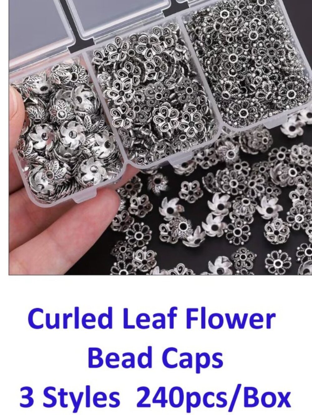 Box of 3 Styles of Curved Leaf Flower End Caps  240pcs